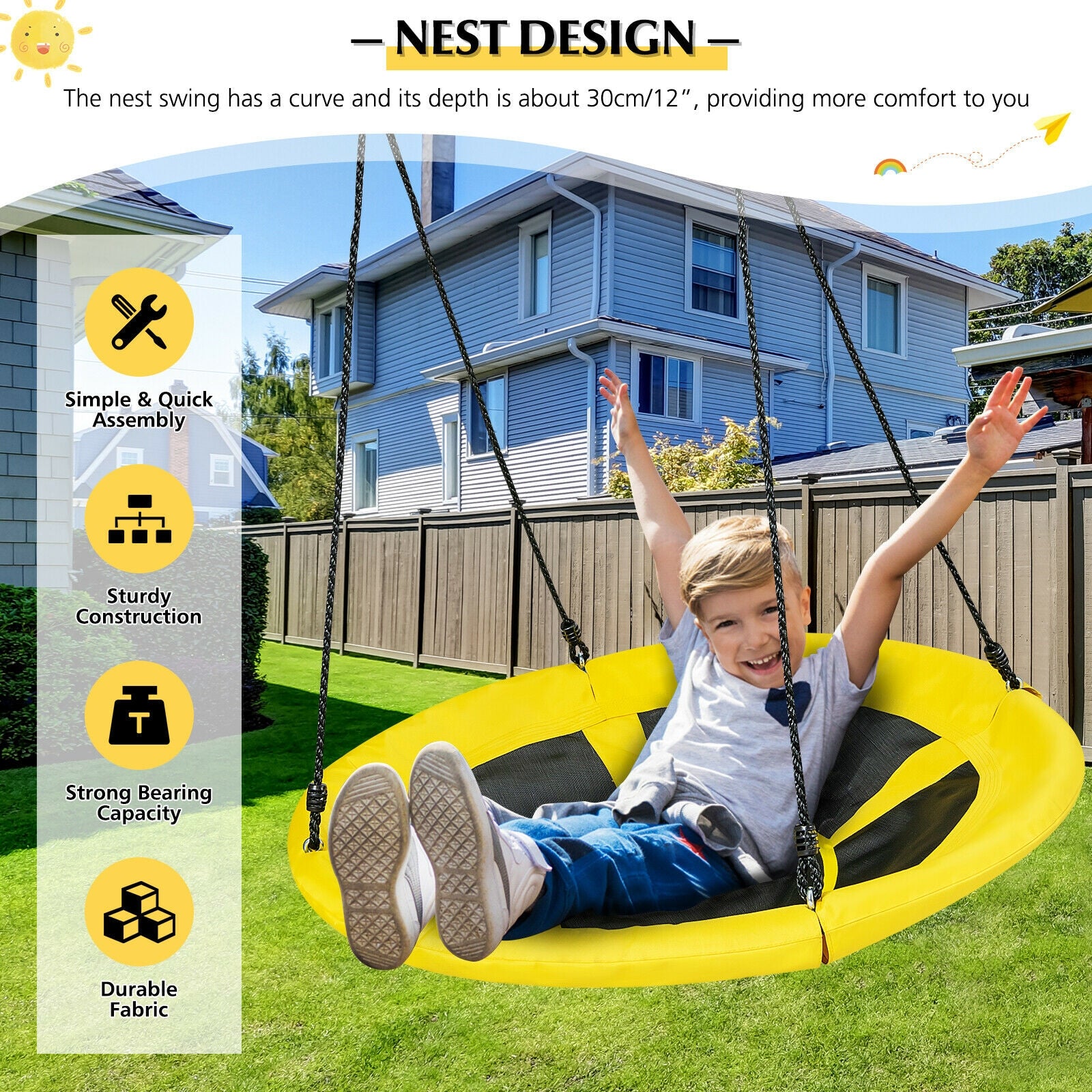 40 inch Nest Tree Outdoor Round Swing-Yellow