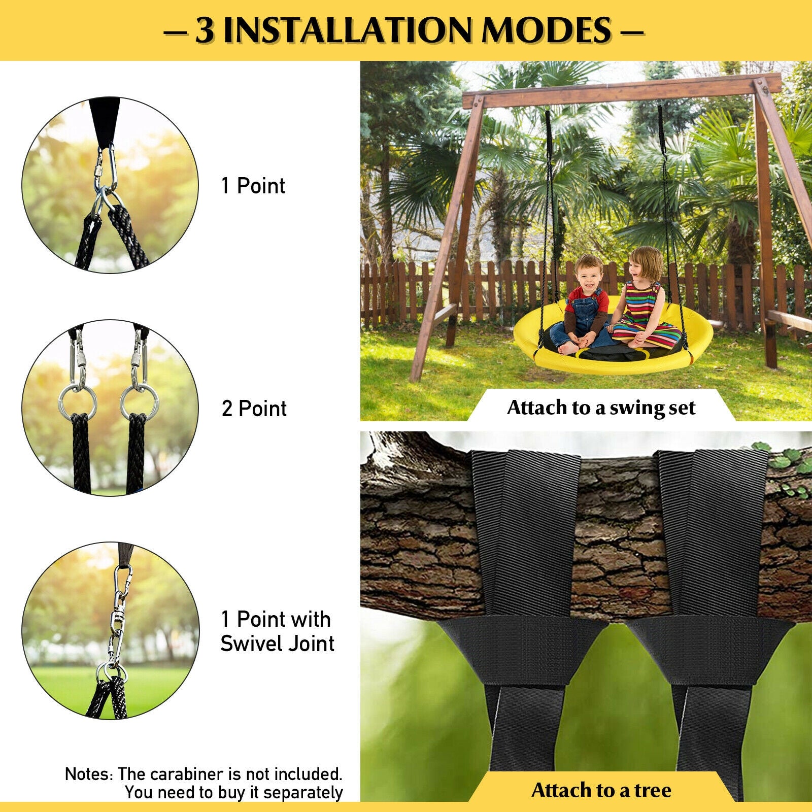 40 inch Nest Tree Outdoor Round Swing-Yellow