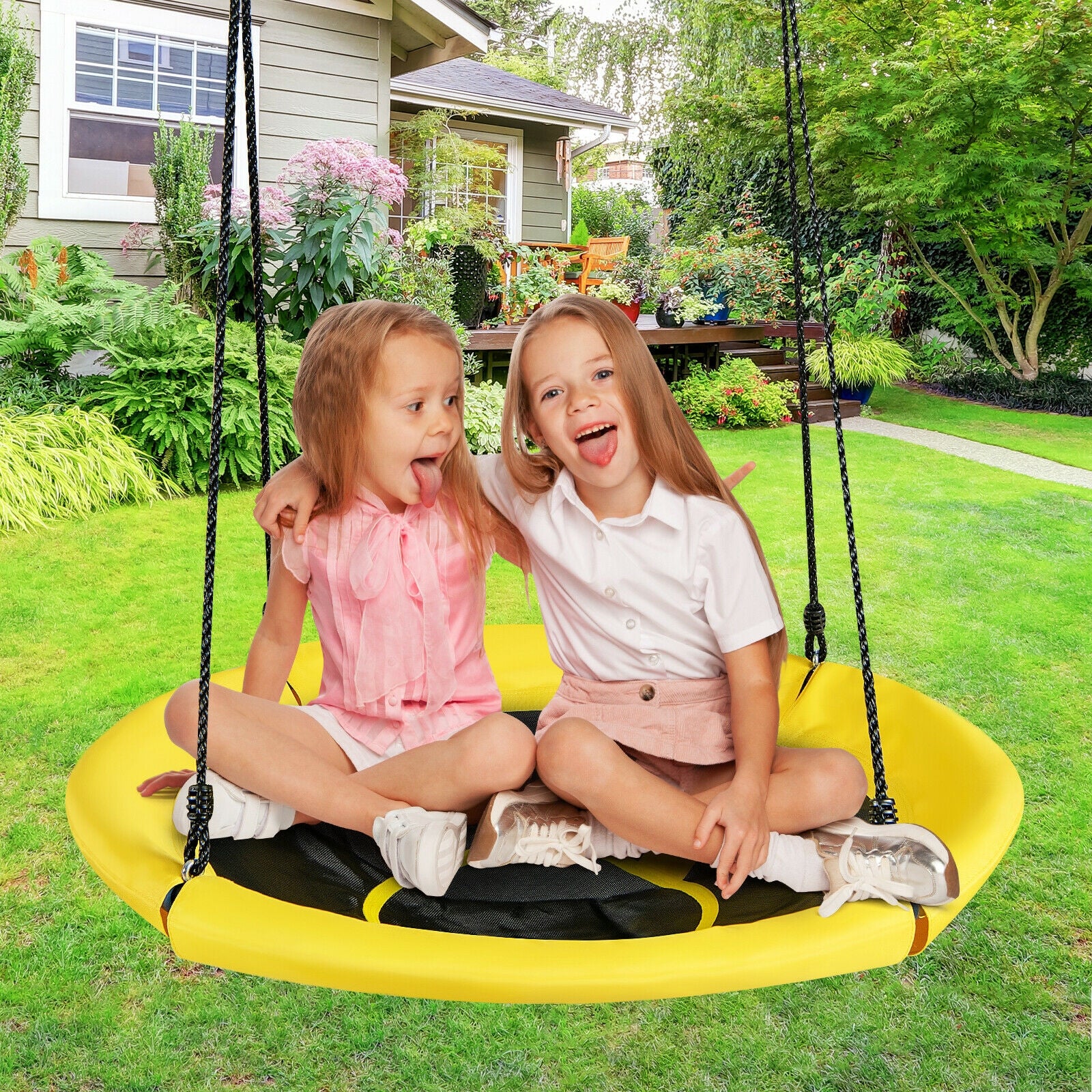 40 inch Nest Tree Outdoor Round Swing-Yellow 