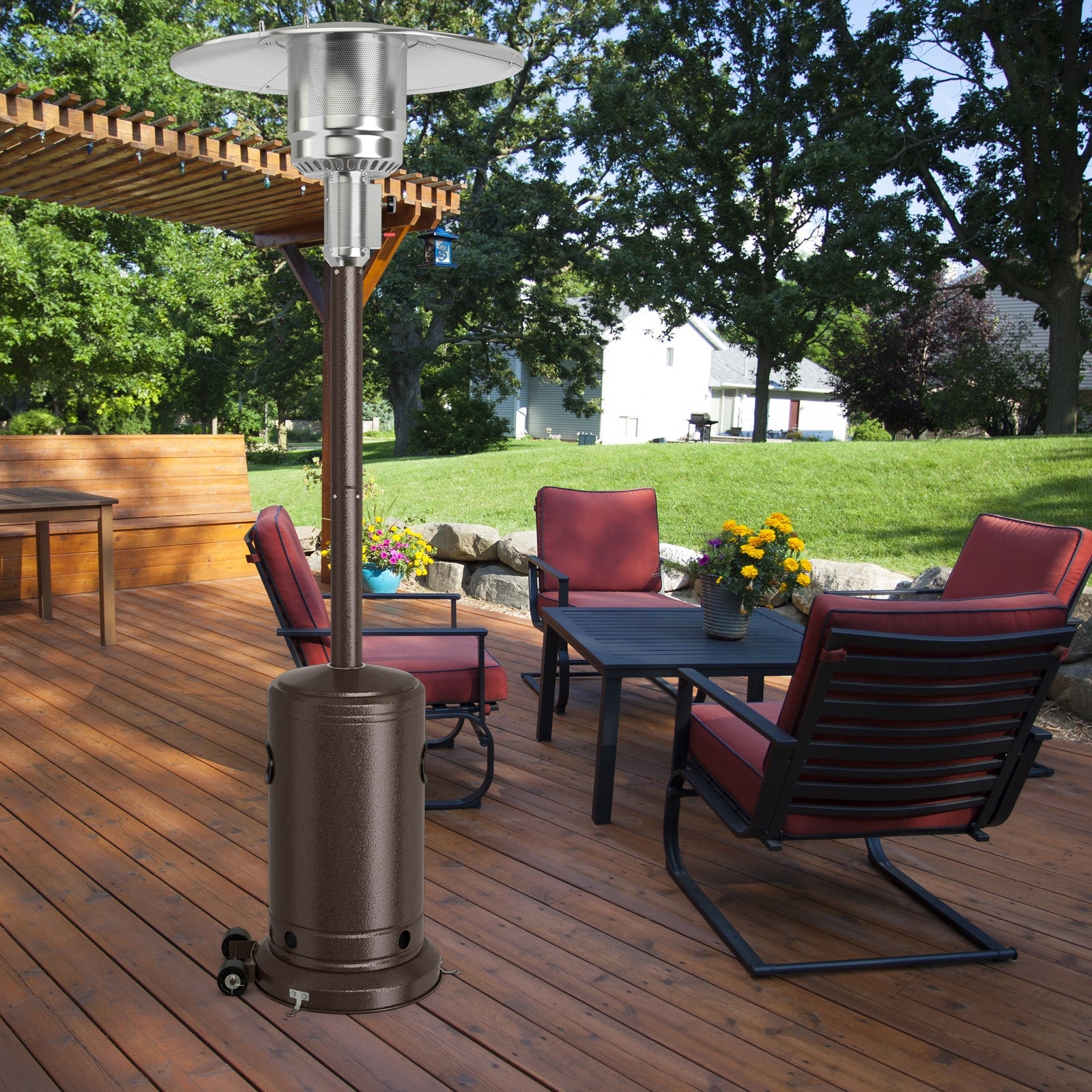 48000 BTU Stainless Steel Propane Patio Heater with Trip over Protection-Bronze