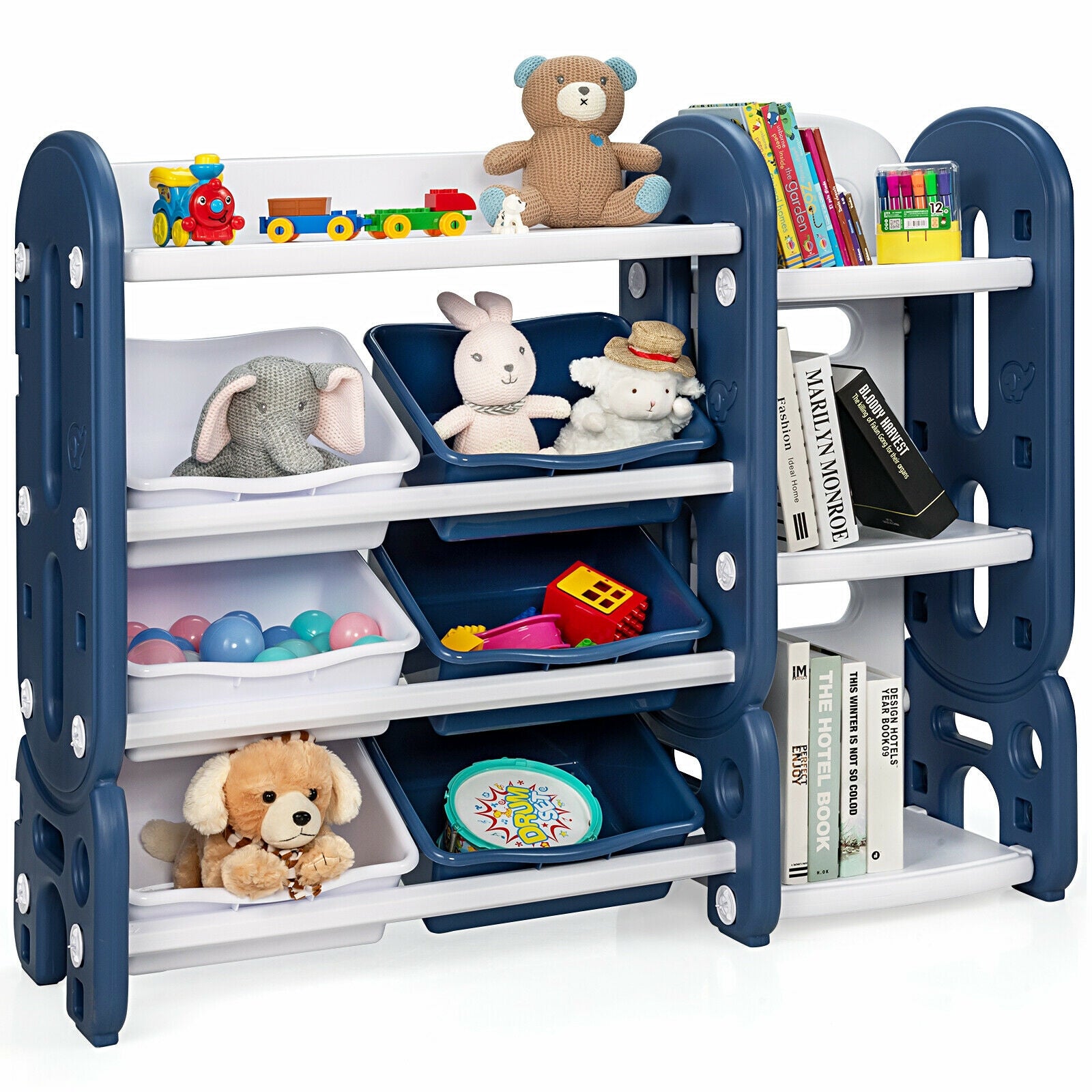 Kids Toy Storage Organizer with Bins and Multi-Layer Shelf for Bedroom Playroom-Blue