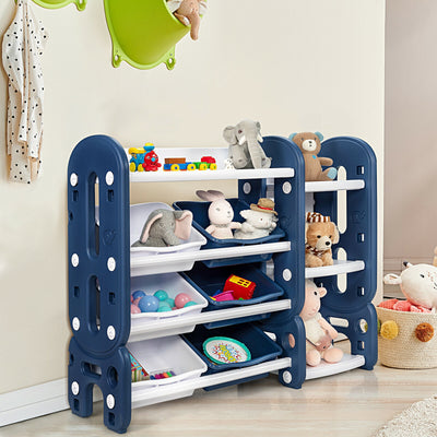 Kids Toy Storage Organizer with Bins and Multi-Layer Shelf for Bedroom Playroom-Blue 