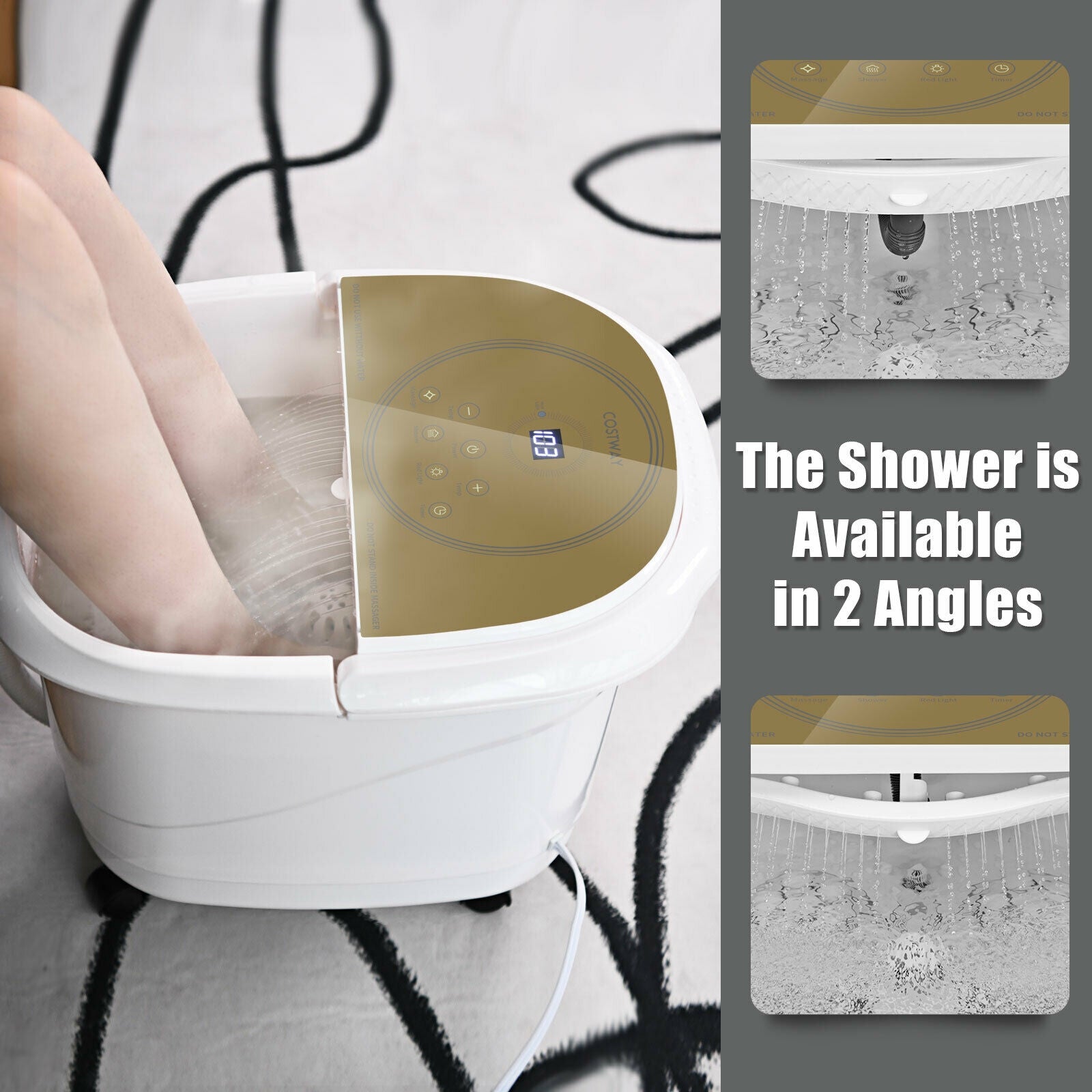 Foot Spa Bath Massager with 3-Angle Shower and Motorized Rollers-Coffee