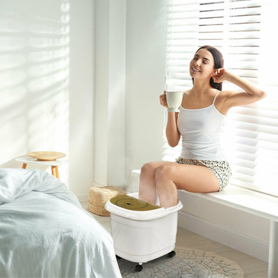 Foot Spa Bath Massager with 3-Angle Shower and Motorized Rollers-Coffee 