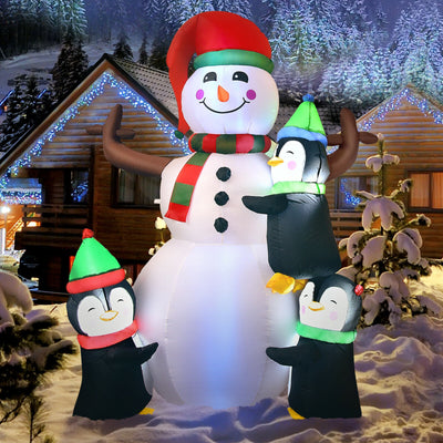 6 Feet Christmas Quick Inflatable Snowman with Penguins 