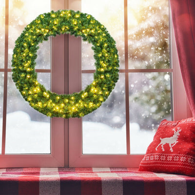 48 Inch Pre-lit Cordless Artificial Christmas Wreath 