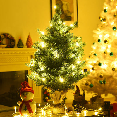 24 Inch Tabletop Fir Artificial Christmas Tree with LED Lights 