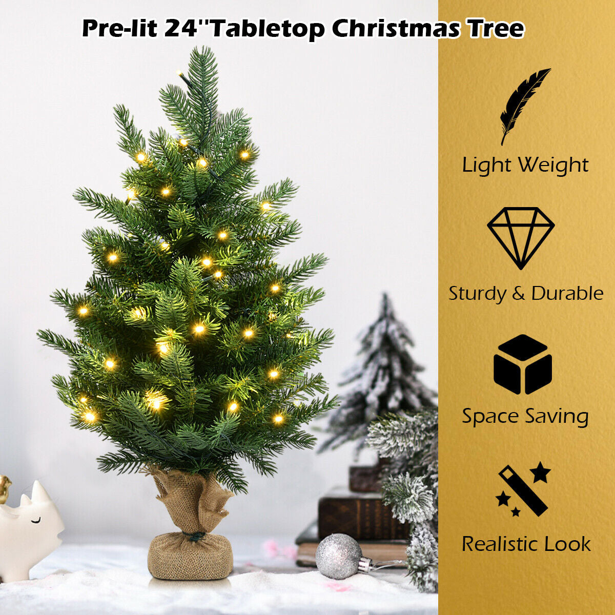 24 Inch Tabletop Fir Artificial Christmas Tree with LED Lights