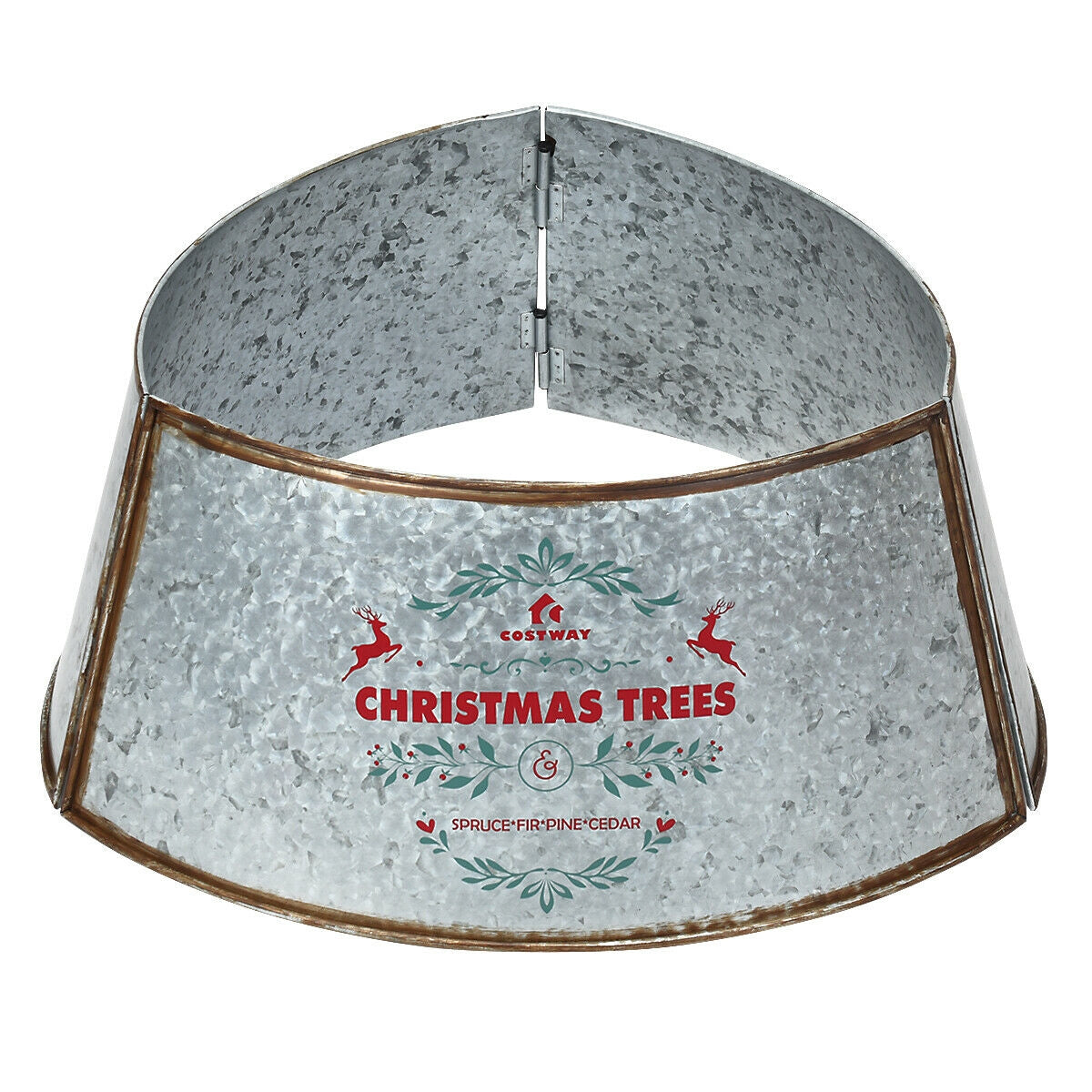 Galvanized Metal ChristmasTree Collar Skirt Ring Cover Decor-Silver