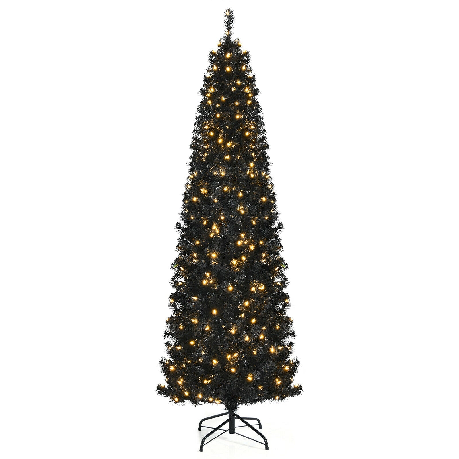 Pre-lit Christmas Halloween Tree with PVC Branch Tips and Warm White Lights-7'