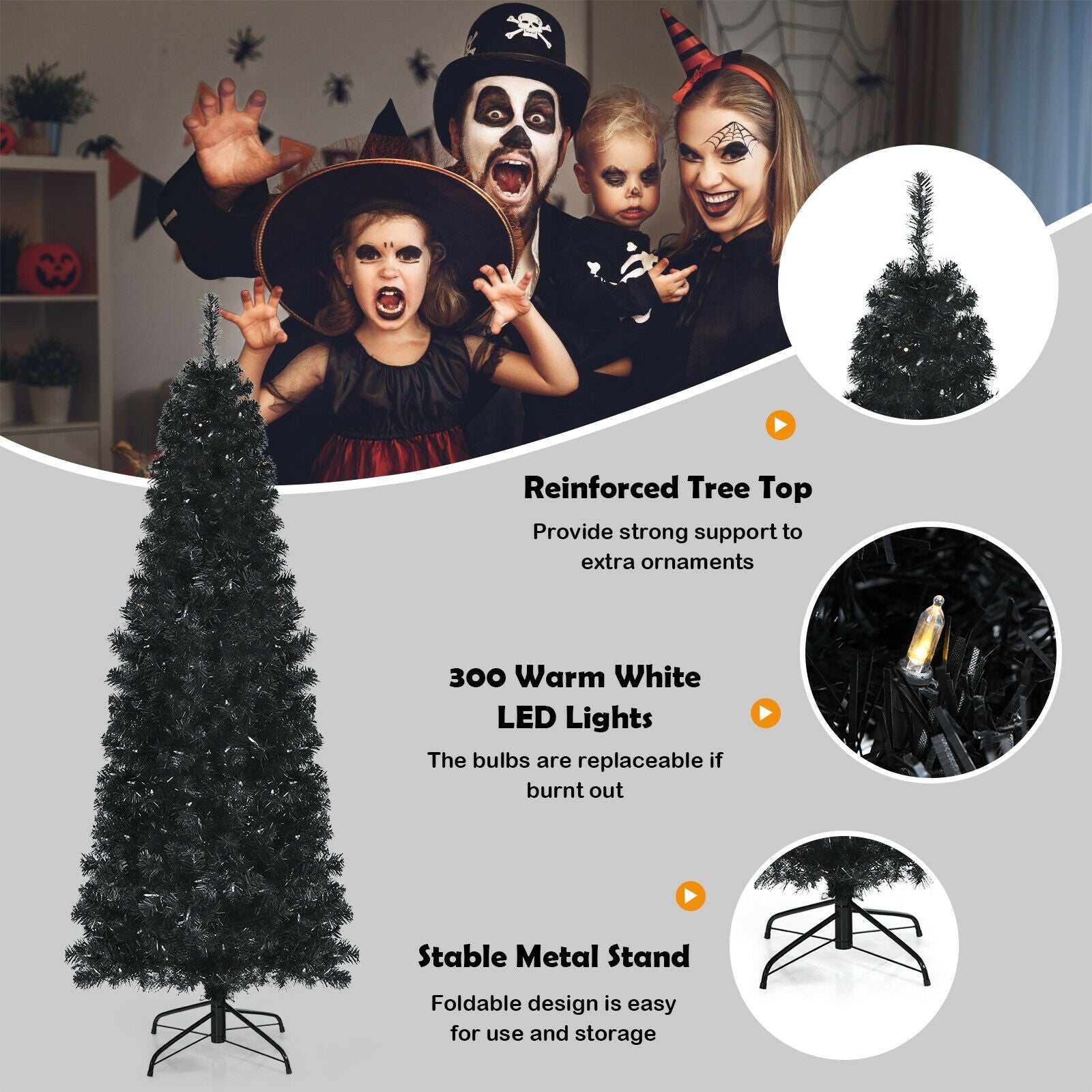 Pre-lit Christmas Halloween Tree with PVC Branch Tips and Warm White Lights-6'