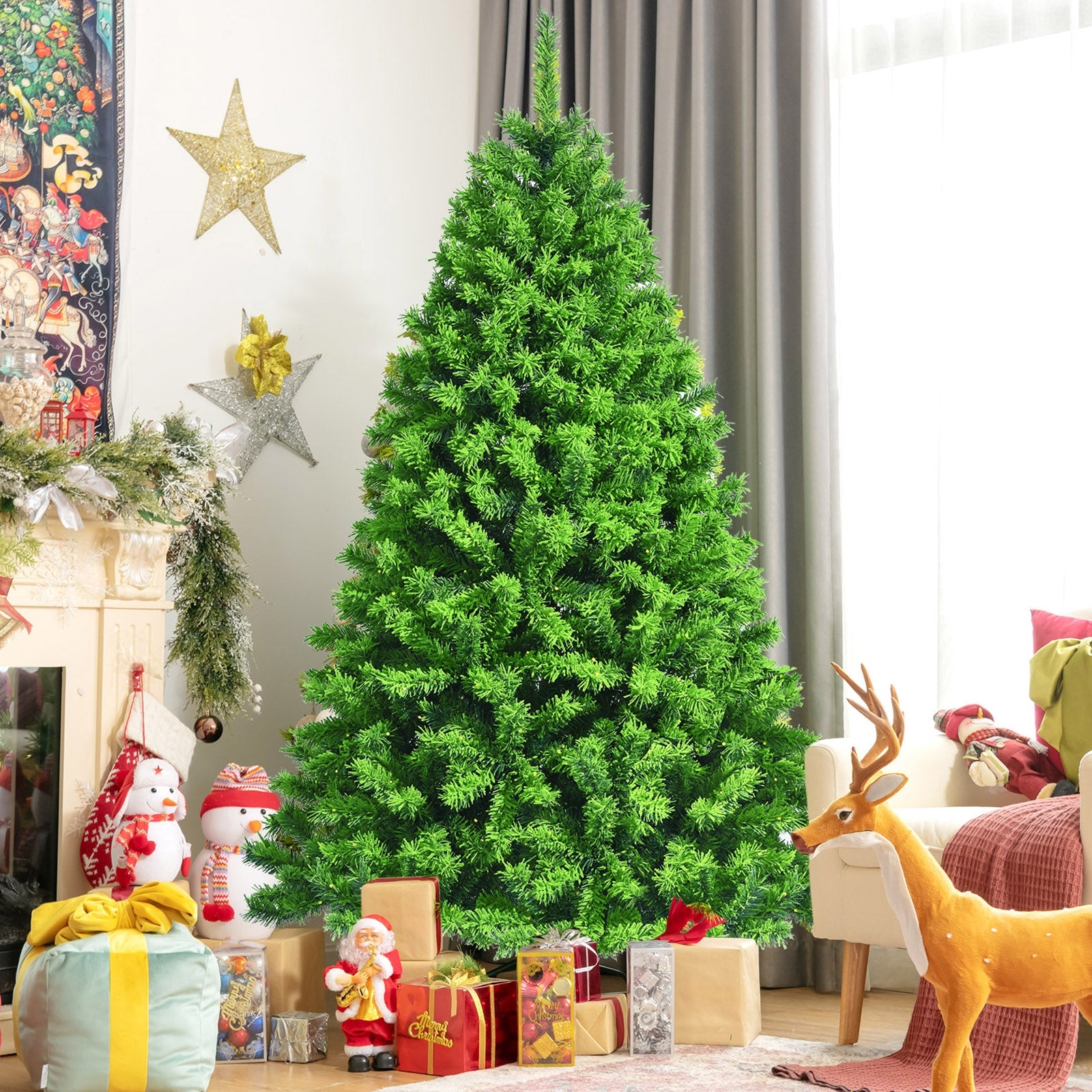 Snow Flocked Artificial Christmas Tree with Metal Stand-6.5'