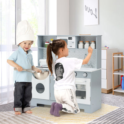 Pretend Play Kitchen Wooden Toy Set for Kids with Realistic Light and Sound 