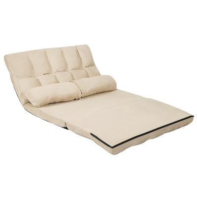 Foldable Floor 6-Position Adjustable Lounge Couch-Beige 