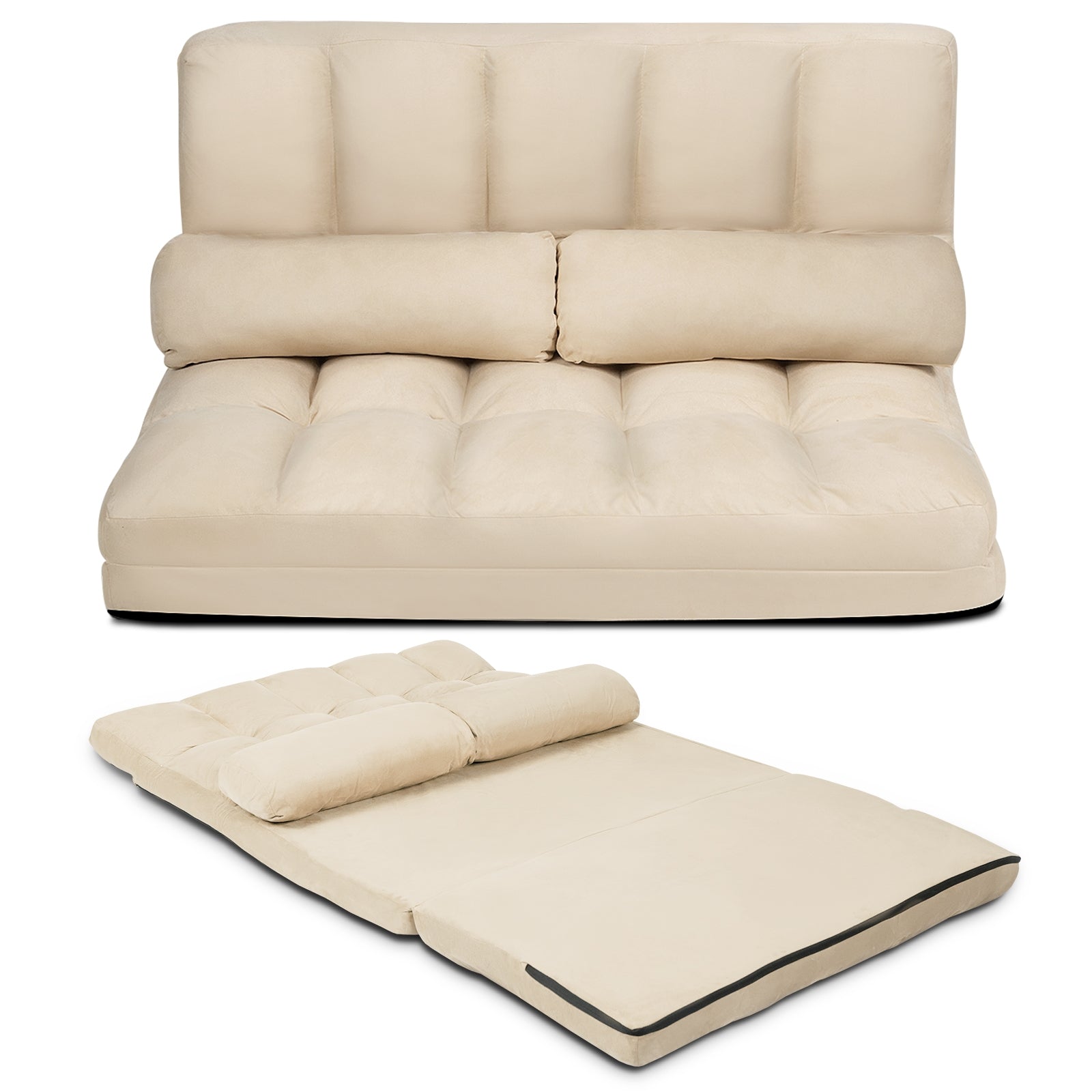 Foldable Floor 6-Position Adjustable Lounge Couch-Beige