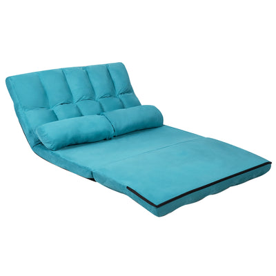 Foldable Floor 6-Position Adjustable Lounge Couch-Blue 