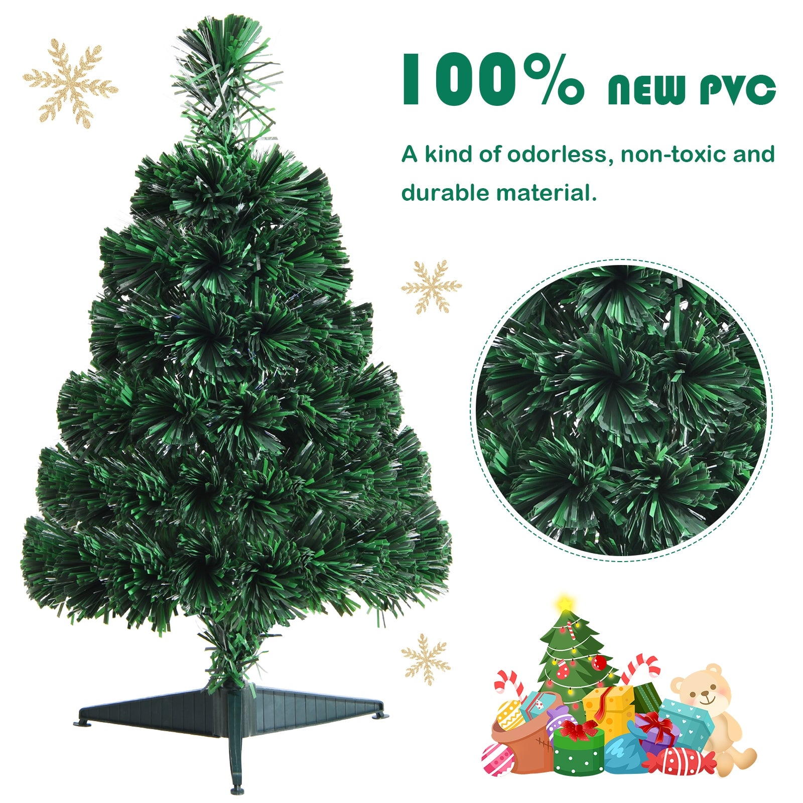 2 Feet Pre-lit Fiber Optic PVC Artificial Christmas Tree Tabletop with Stand