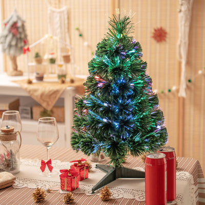 2 Feet Pre-lit Fiber Optic PVC Artificial Christmas Tree Tabletop with Stand 