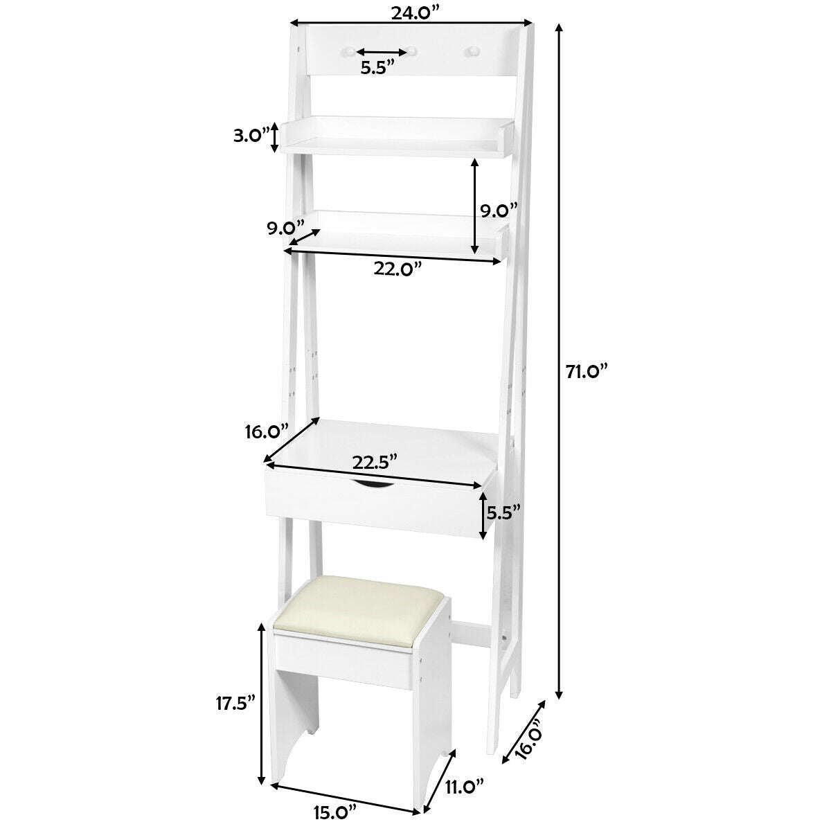 3-in-1 Modern Shelf Vanity Set with Flip Top Mirror and 6 Makeup Organizers