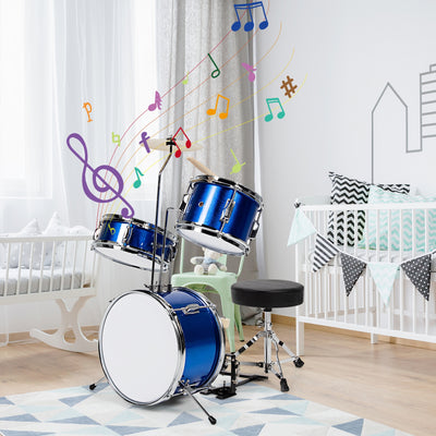 5 Pieces Junior Drum Set with 5 Drums-Blue 
