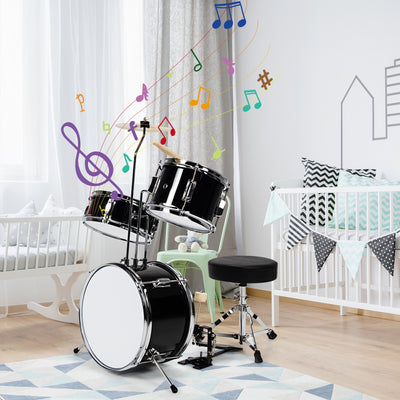 5 Pieces Junior Drum Set with 5 Drums-Black 