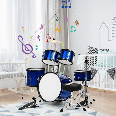16 Inch 5 Pieces Complete Kids Junior Drum Set Children Beginner Kit-Blue 