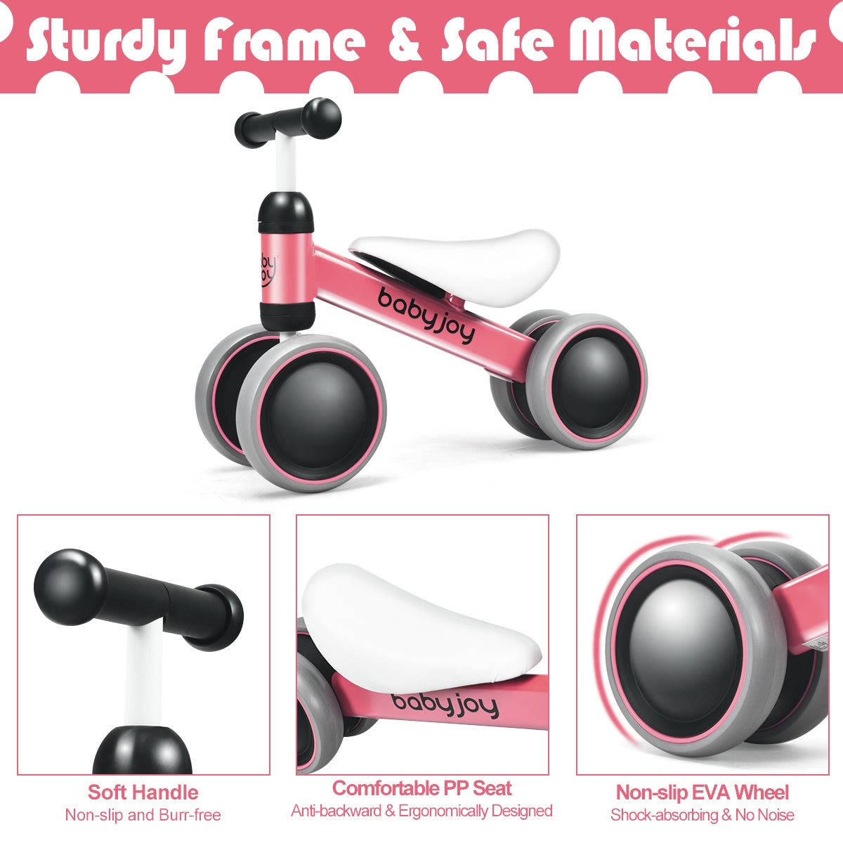 4 Wheels No-Pedal Baby Balance Bike-Pink