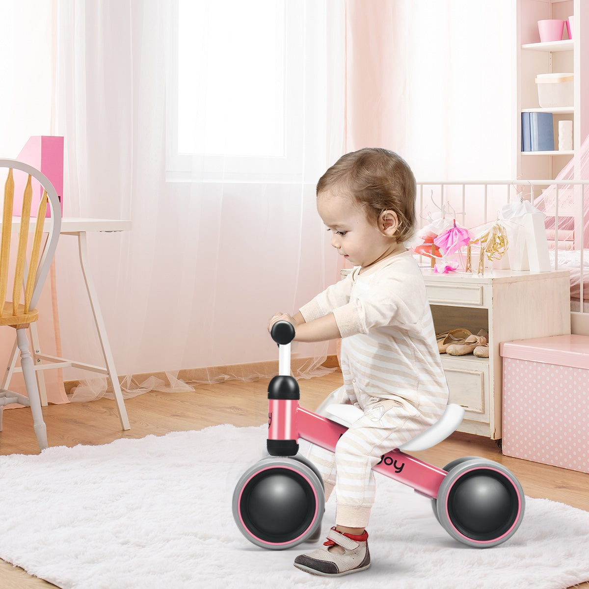 4 Wheels No-Pedal Baby Balance Bike-Pink 