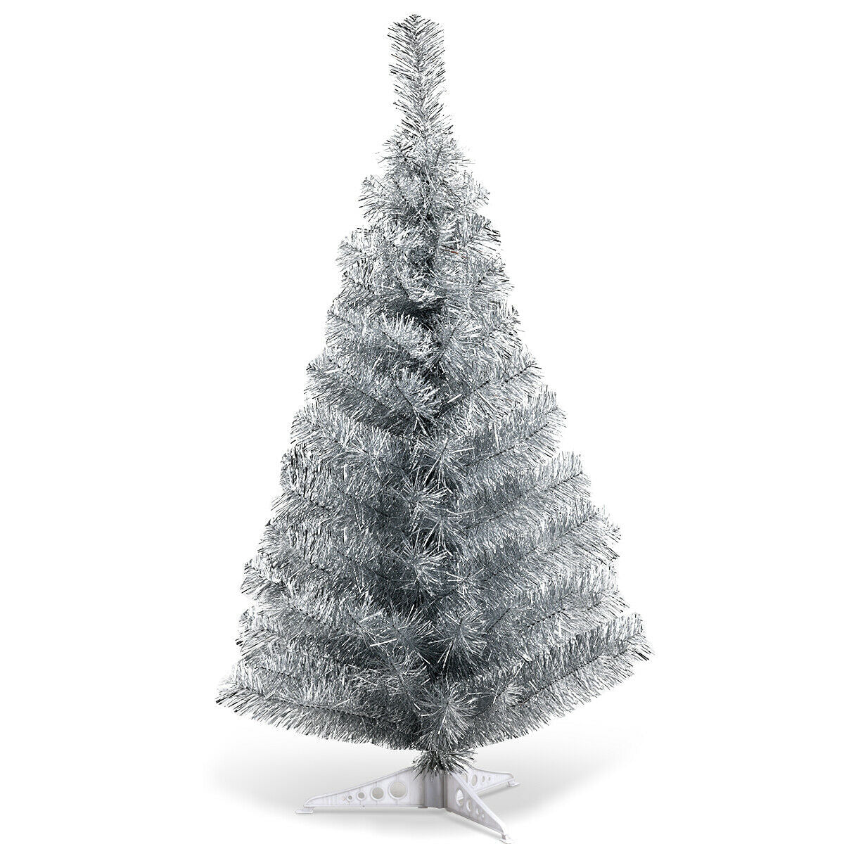 3 Feet Silver Tinsel Christmas Tree with Plastic Stand