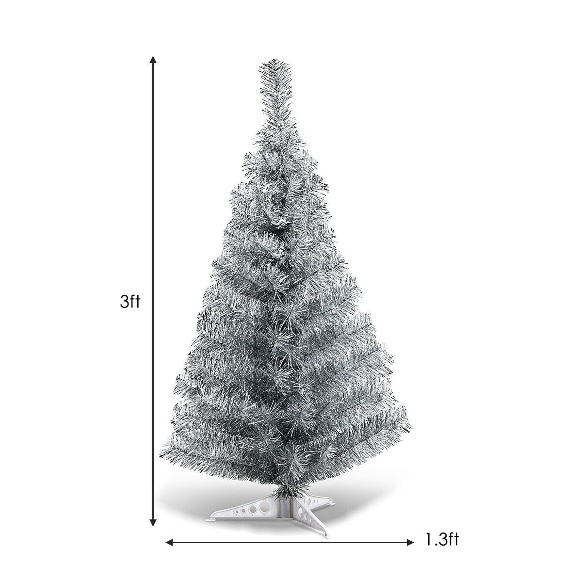 3 Feet Silver Tinsel Christmas Tree with Plastic Stand