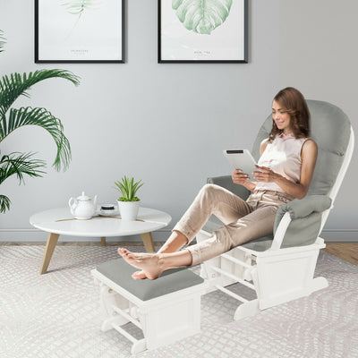 Wood Baby Glider and Ottoman Cushion Set with Padded Armrests for Nursing-Light Gray 
