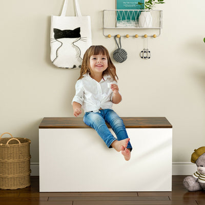 Flip-top Storage Chest with Self-hold Cover and Pneumatic Rod-White 