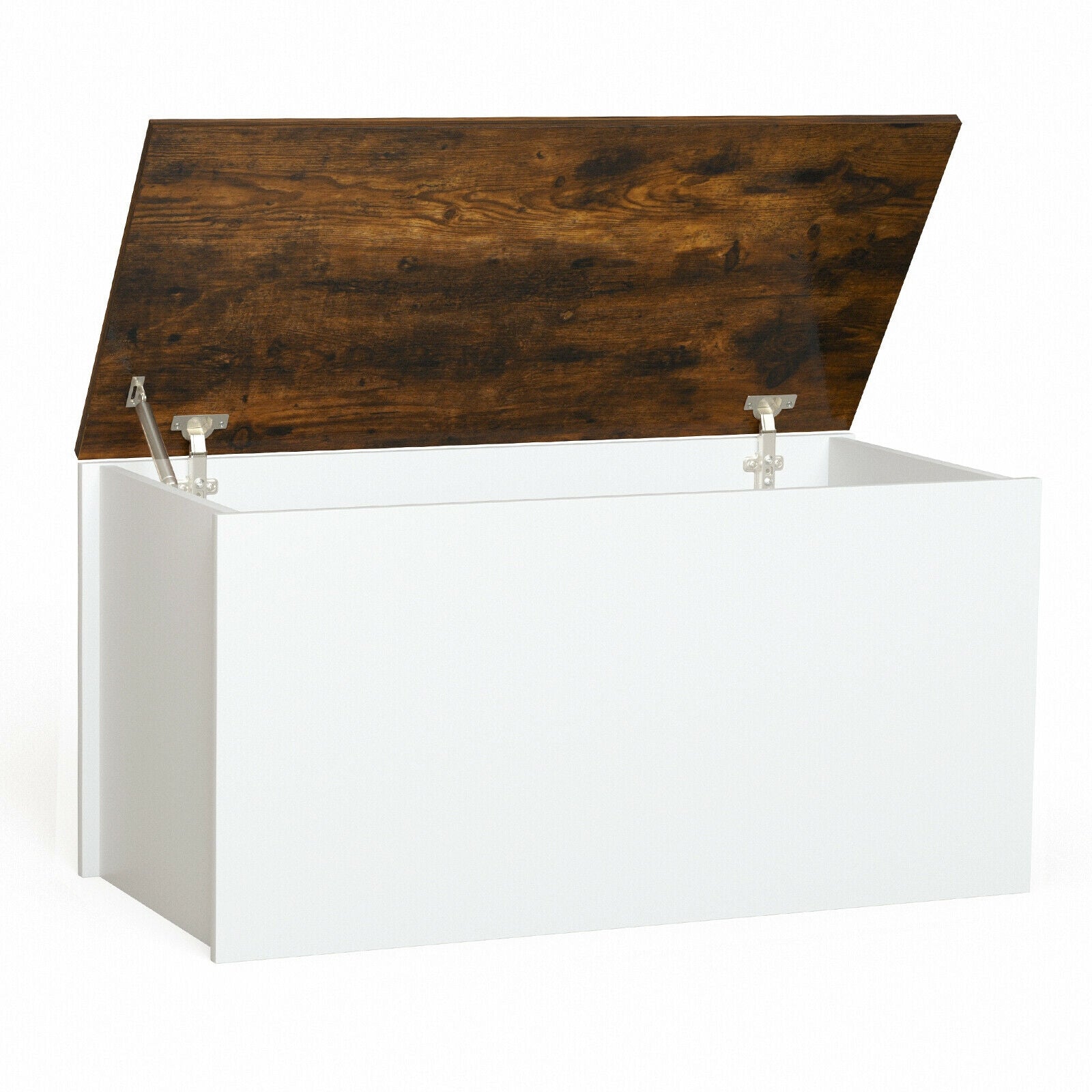 Flip-top Storage Chest with Self-hold Cover and Pneumatic Rod-White