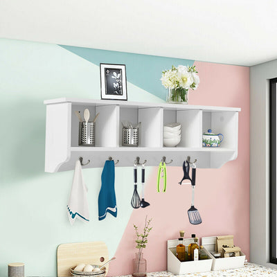 Wall-Mounted Storage Cabinet Hanging Entryway Shelf Coat Rack 