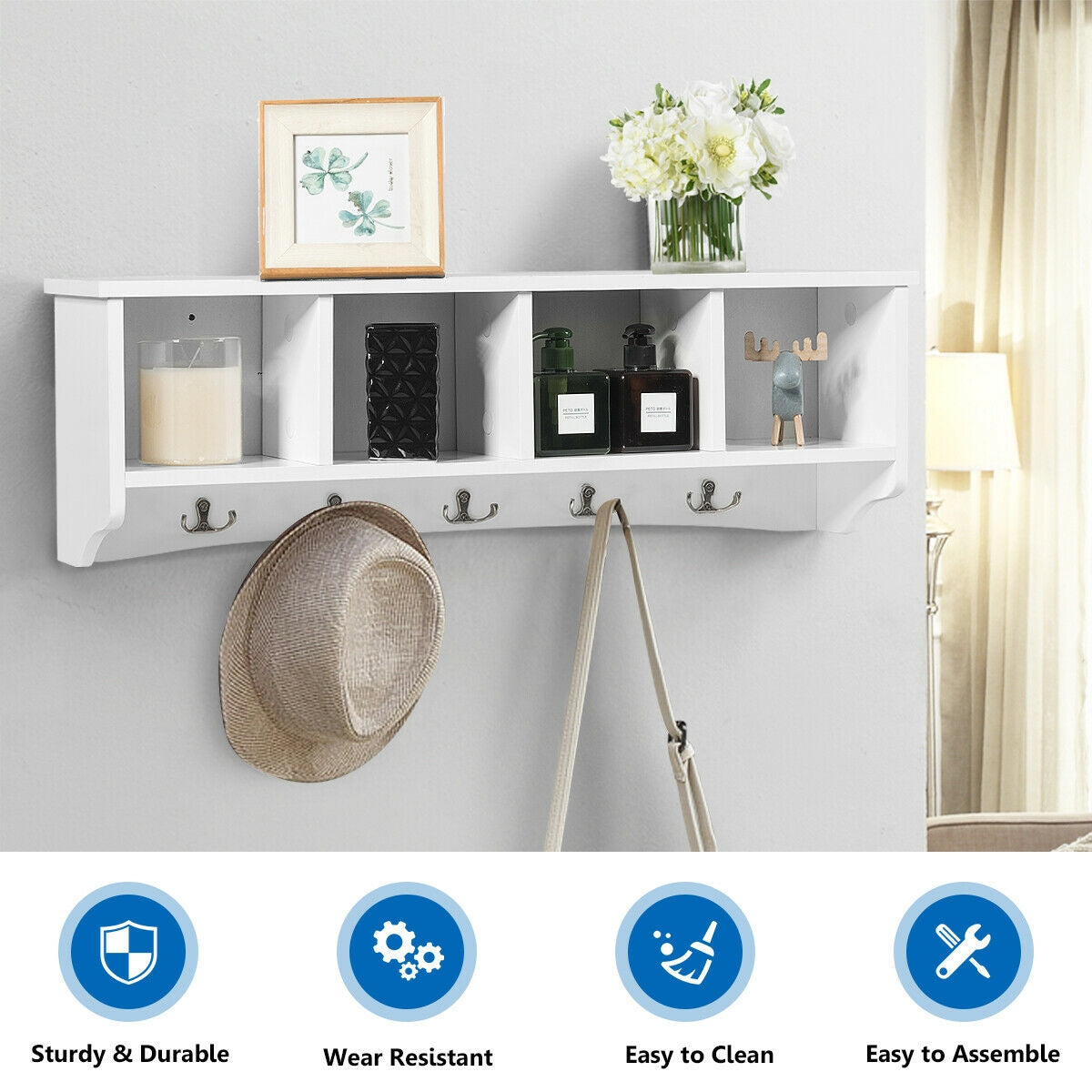 Wall-Mounted Storage Cabinet Hanging Entryway Shelf Coat Rack