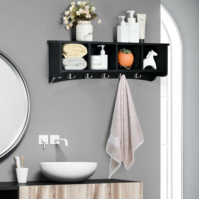 Hanging Entryway Shelf Coat Rack Wall Mounted Storage Cabinets-Black 