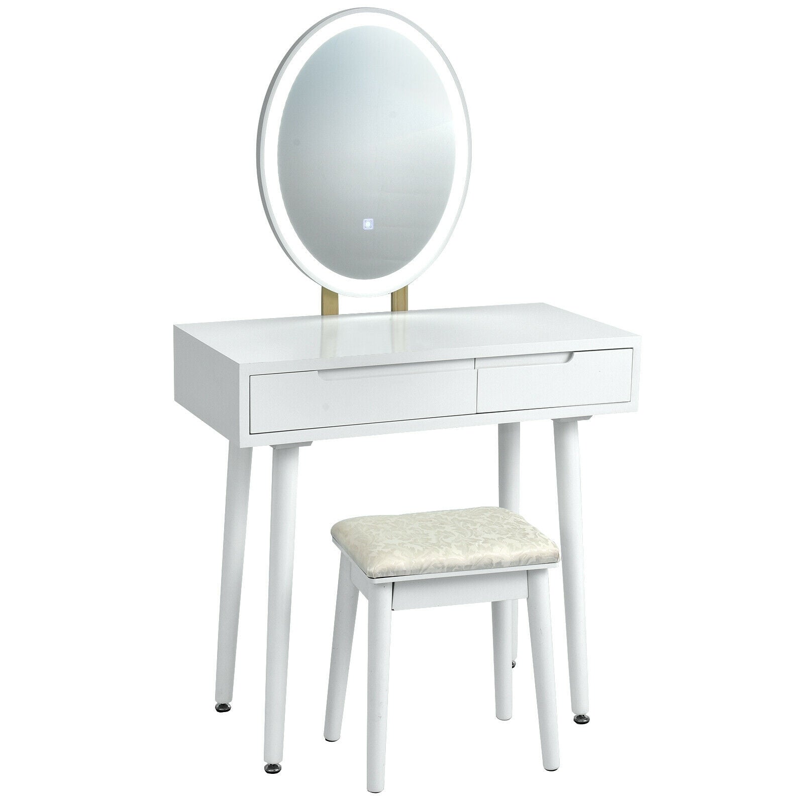 Touch Screen Vanity Makeup Table Stool Set-White