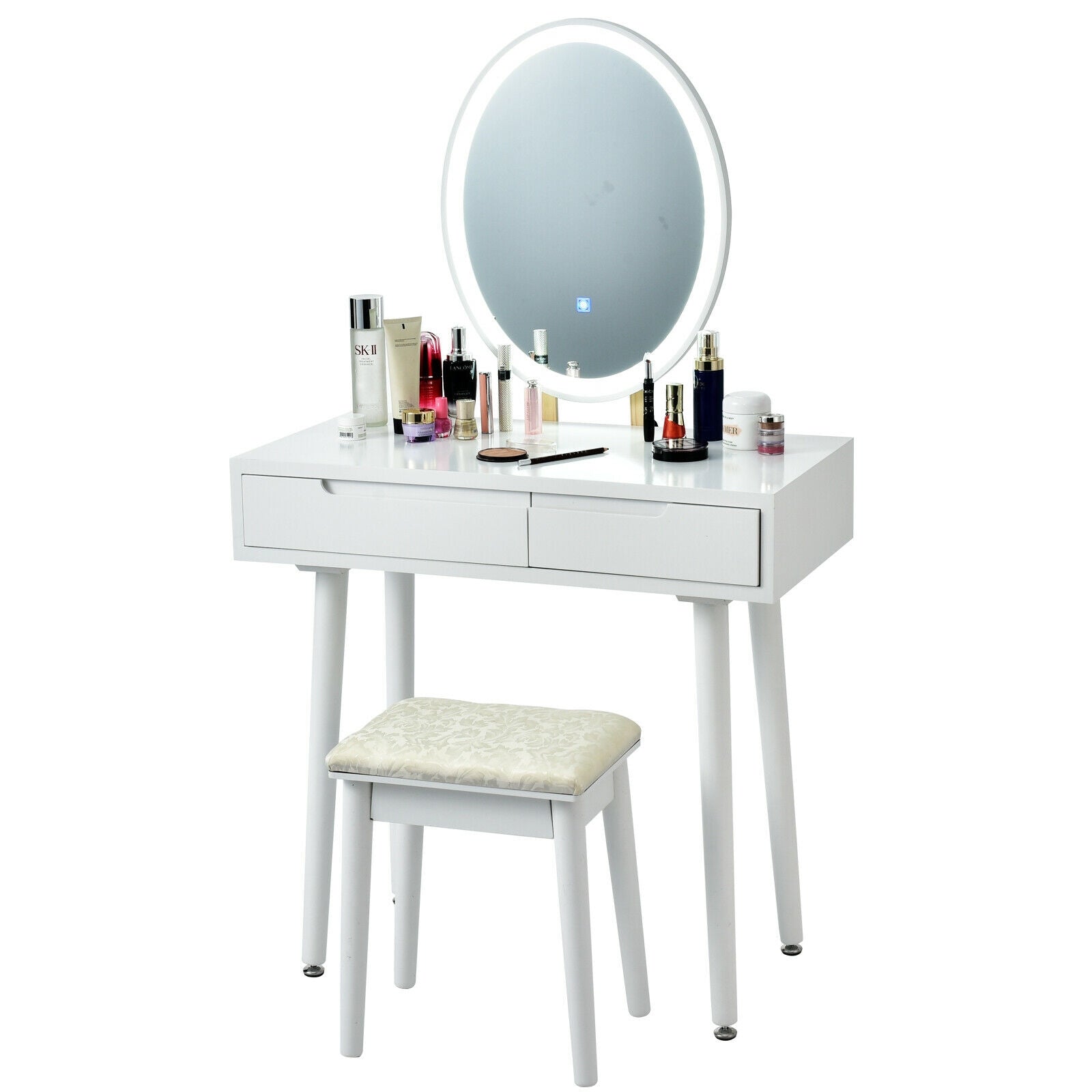 Touch Screen Vanity Makeup Table Stool Set-White