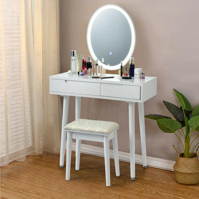 Touch Screen Vanity Makeup Table Stool Set-White 