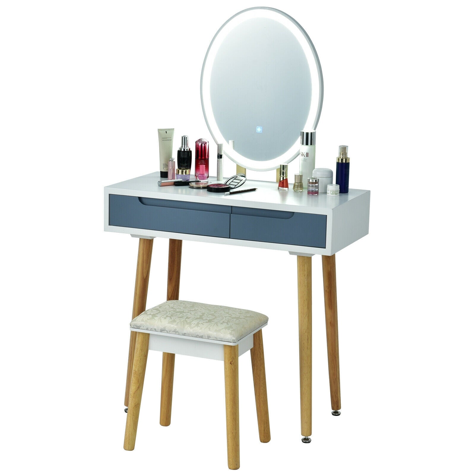 Touch Screen Vanity Makeup Table Stool Set-Gray