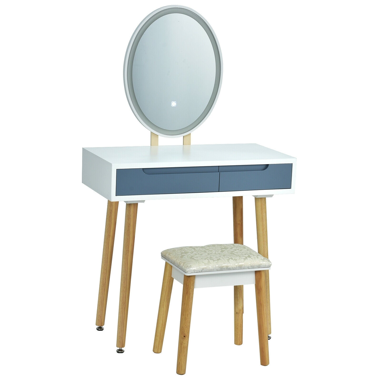 Touch Screen Vanity Makeup Table Stool Set-Gray