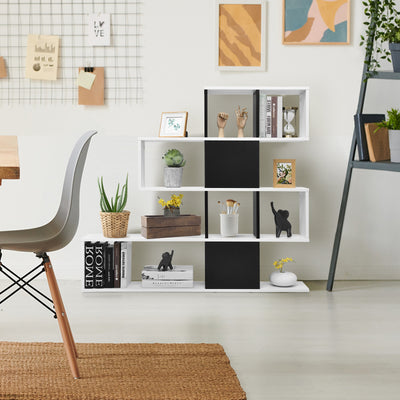 5-Tier Bookshelf Corner Ladder Bookcase with Storage Rack-Black & White 