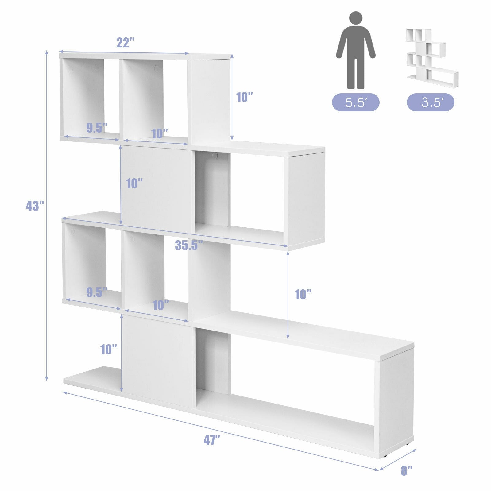 5-Tier Bookshelf Corner Ladder Bookcase with Storage Rack-White