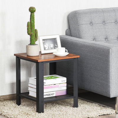 Industrial End Table 2-Tier Side Table-Black 