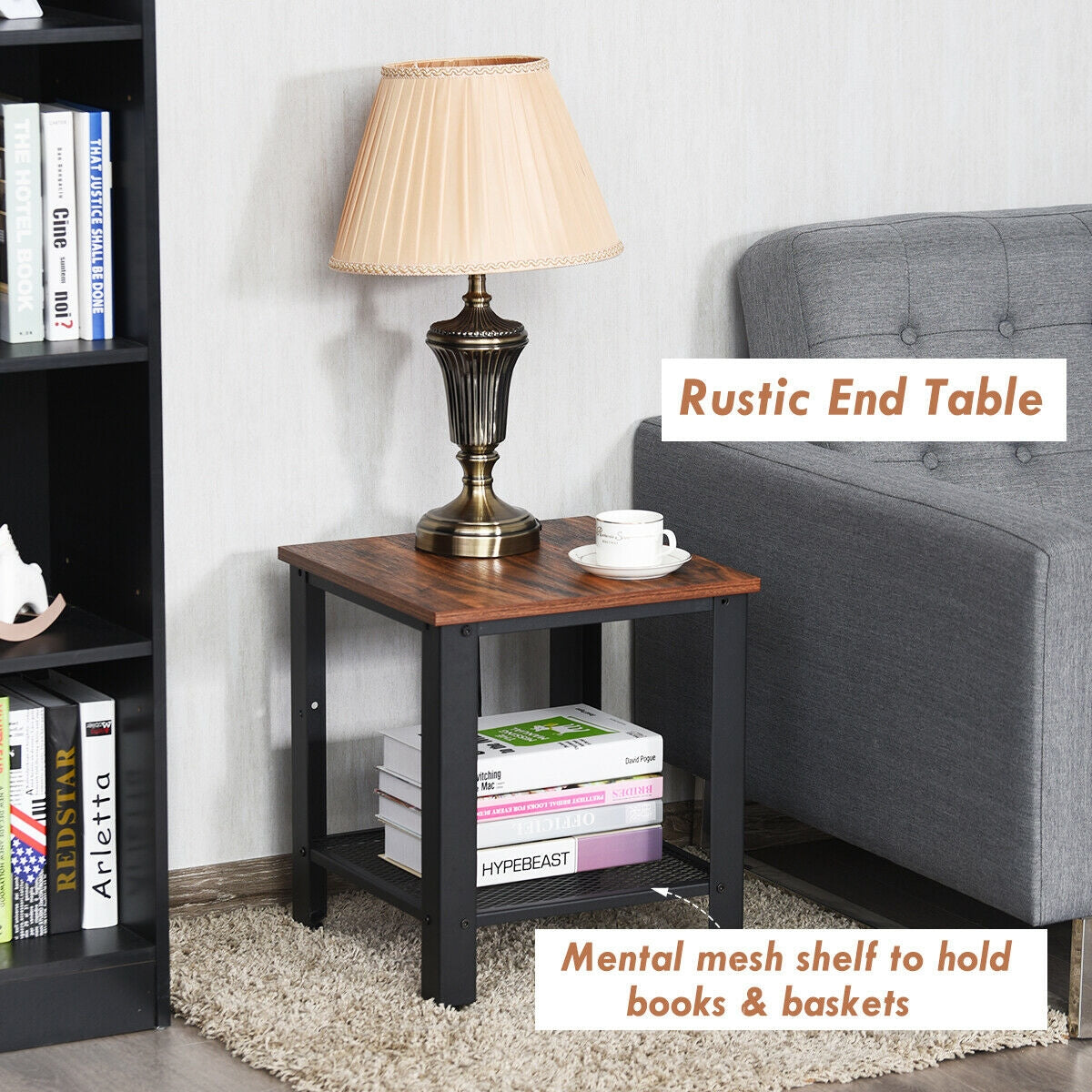 Industrial End Table 2-Tier Side Table-Black