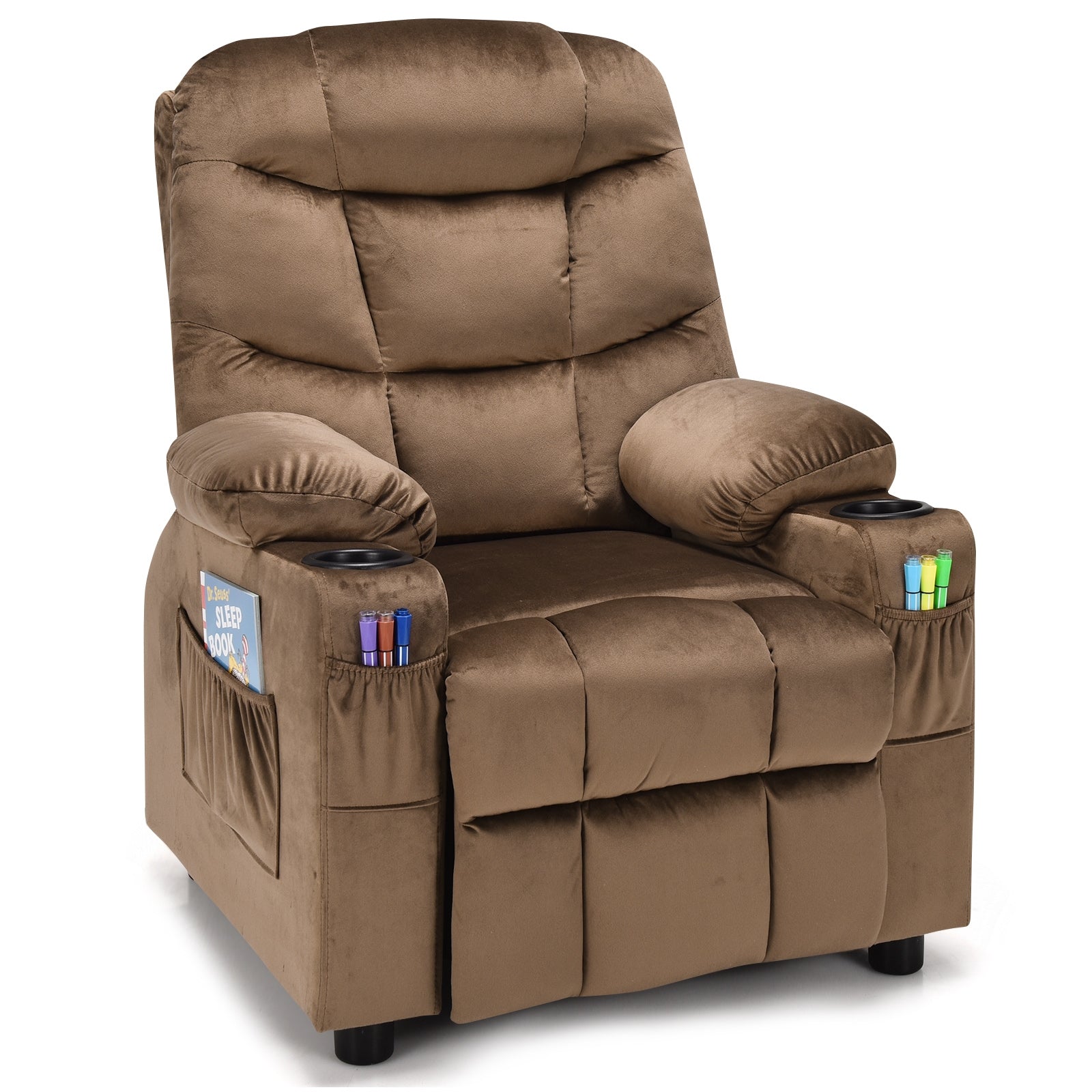 Kids Recliner Chair with Cup Holder and Footrest for Children-Light Brown