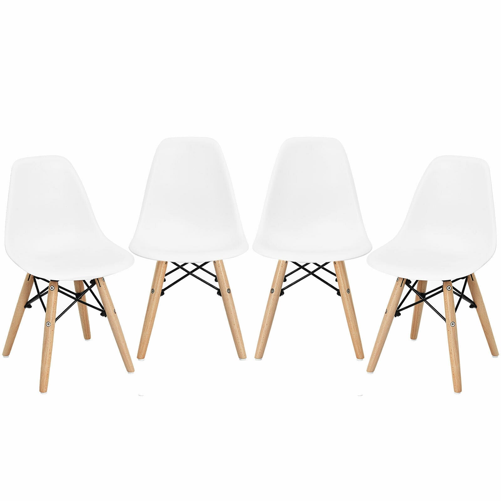 4 Pieces Medieval Style Children Chair Set with Wood Legs-White