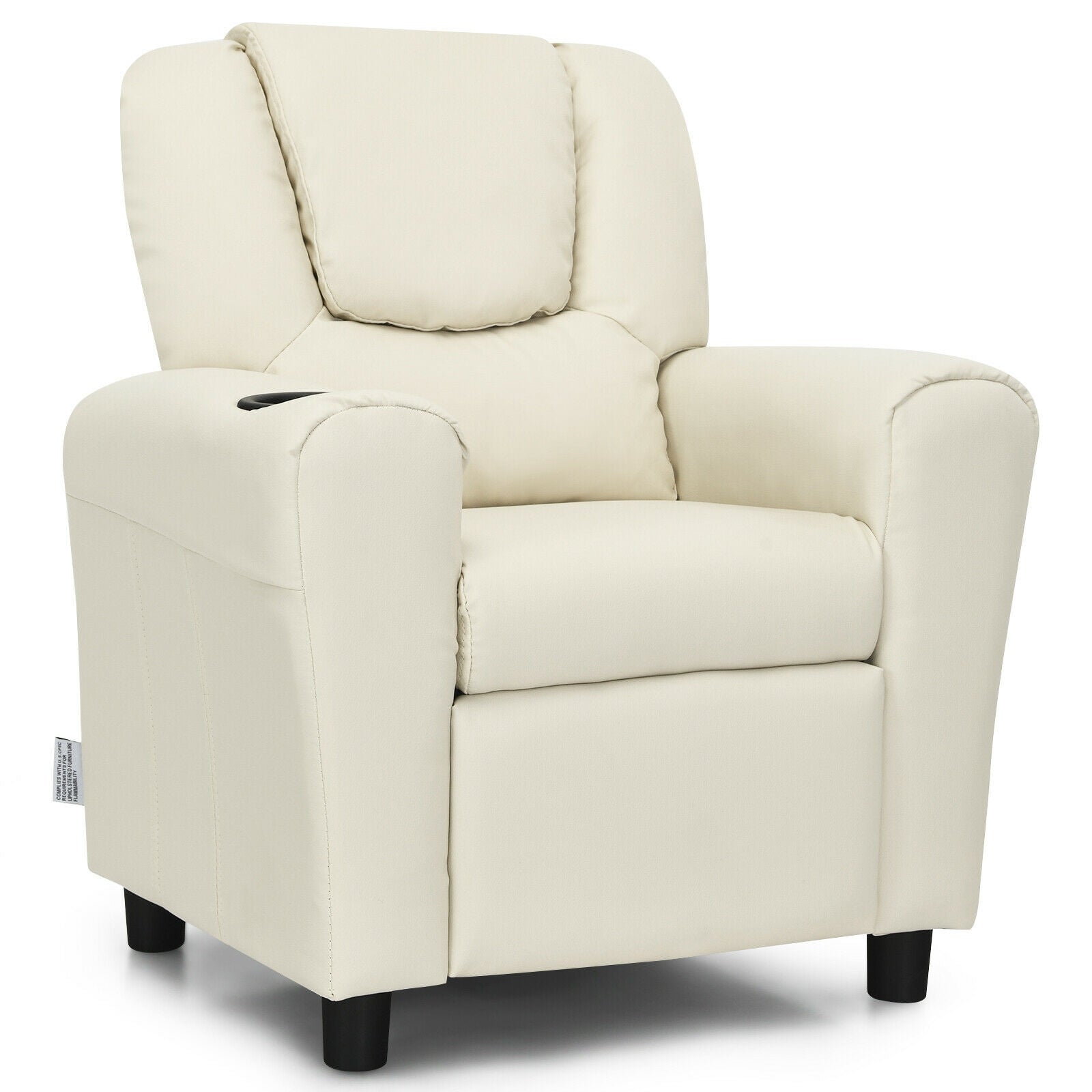 Children PU Leather Recliner Chair with Front Footrest-Beige