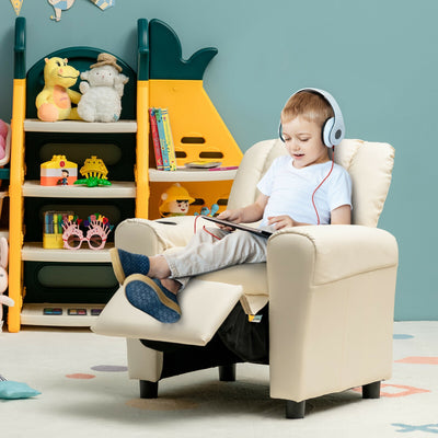 Children PU Leather Recliner Chair with Front Footrest-BeigeÂ 