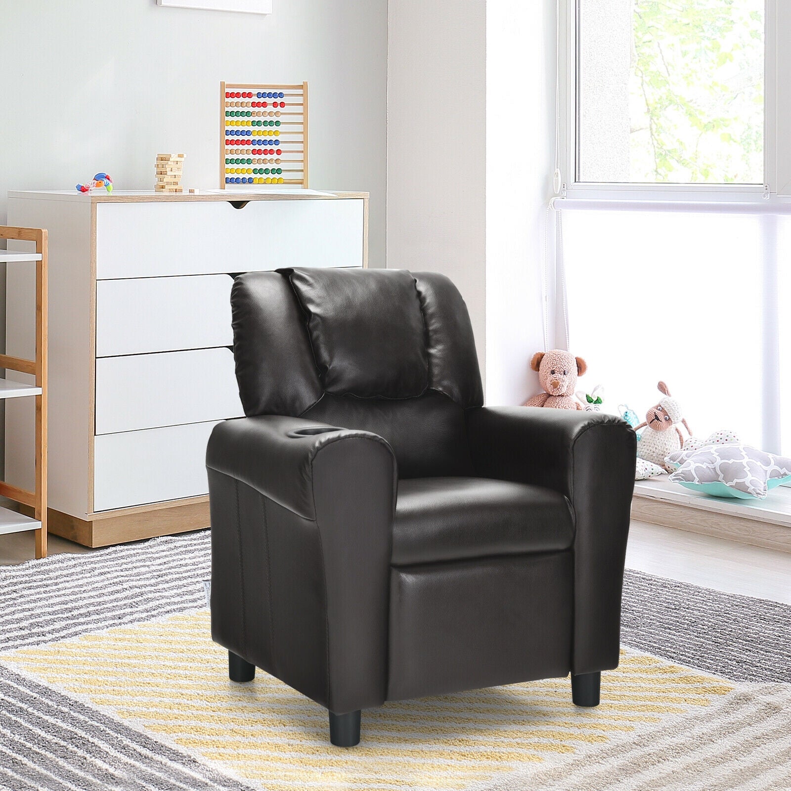 Children PU Leather Recliner Chair with Front Footrest-Brown